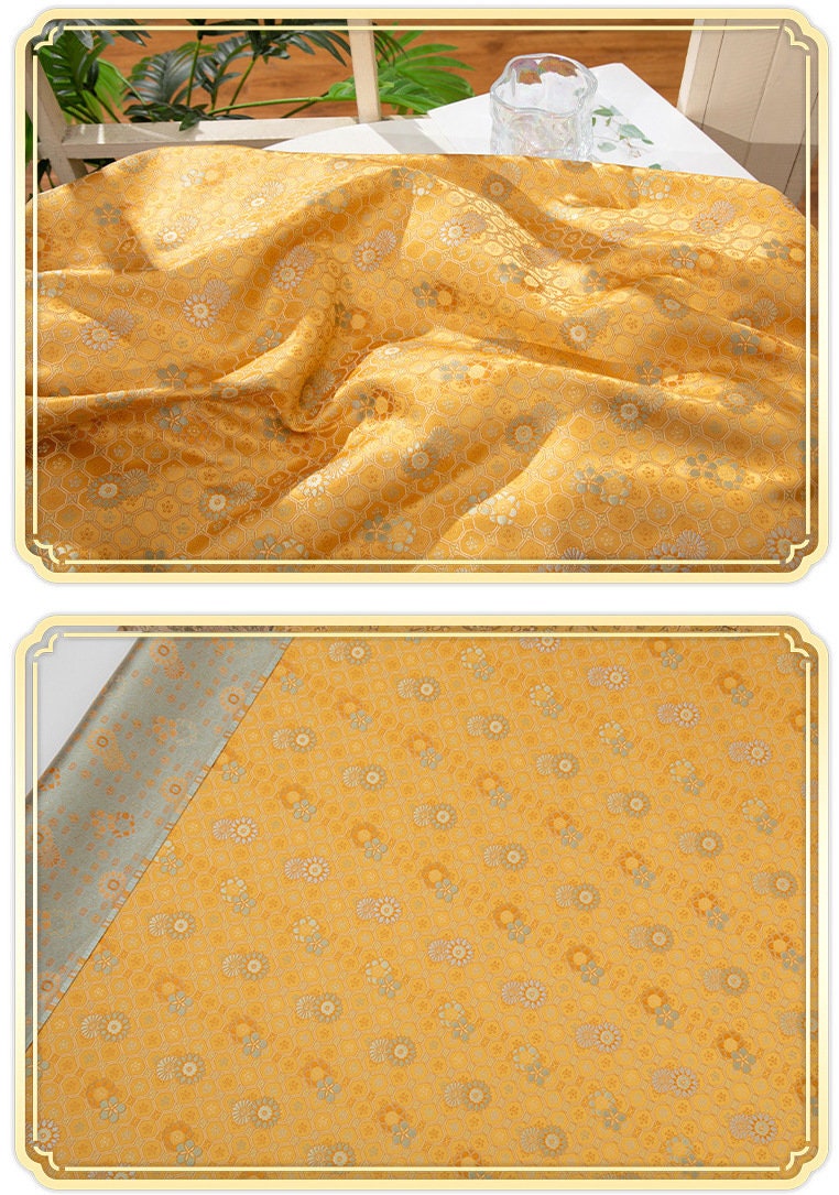 59"W Silk Brocade Fabric: Floral Sewing Material
