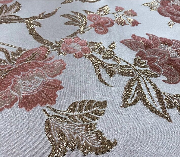 Gold Thread Peony Jacquard Fabric: 3D Floral Upholstery, Prom Dress Sewing, 55" Wide