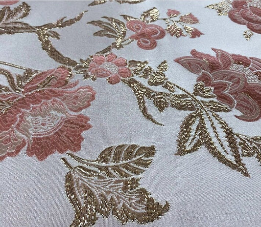 Gold Thread Peony Jacquard Fabric: 3D Floral Upholstery, Prom Dress Sewing, 55" Wide