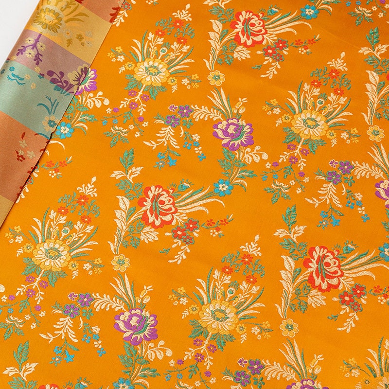 Floral Silk Brocade Fabric: 59"W Rayon Upholstery & Drapery - By The Meter