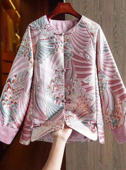 Tissu damassé rose : tissage queue de phénix chinois de 35 pouces de large