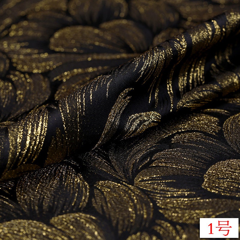 Gold Feather Jacquard Brocade Fabric: 60" Wide Sewing & Upholstery