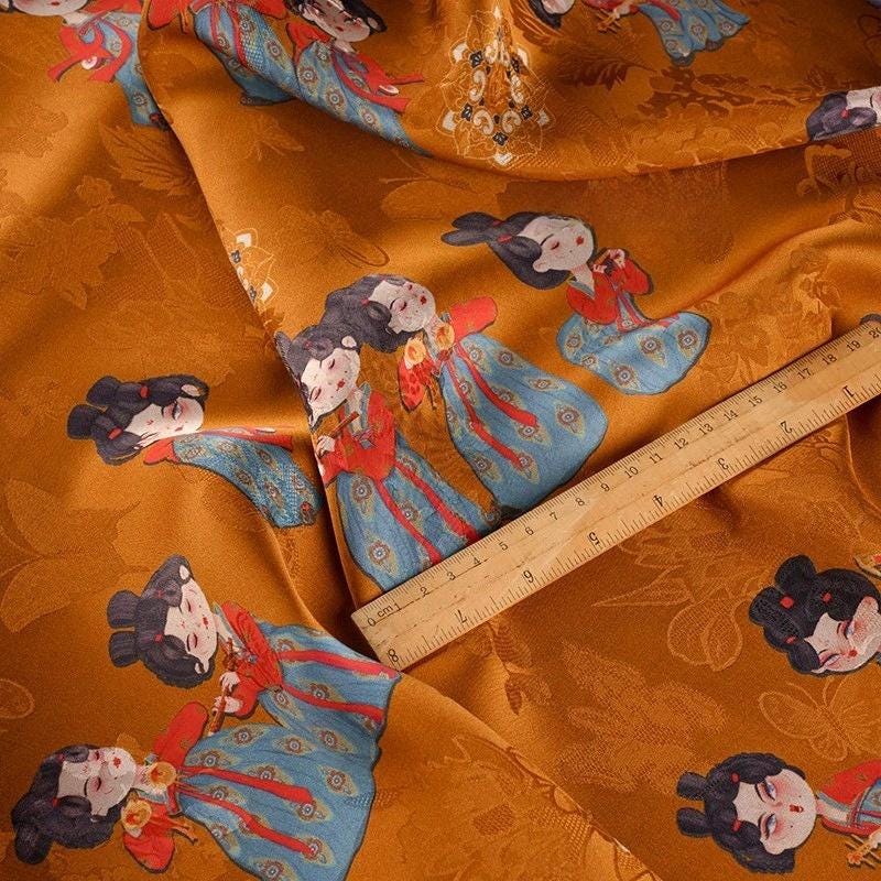 Ancient Painting Rayon Fabric: 55" Wide, Costume, Upholstery, Scarf