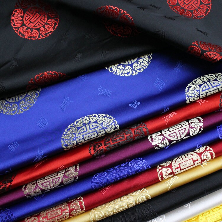 Chinese Fu Brocade Fabric: Floral Jacquard Satin (29.5"W)