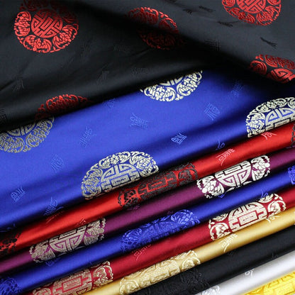 Chinese Fu Brocade Fabric: Floral Jacquard Satin (29.5"W)