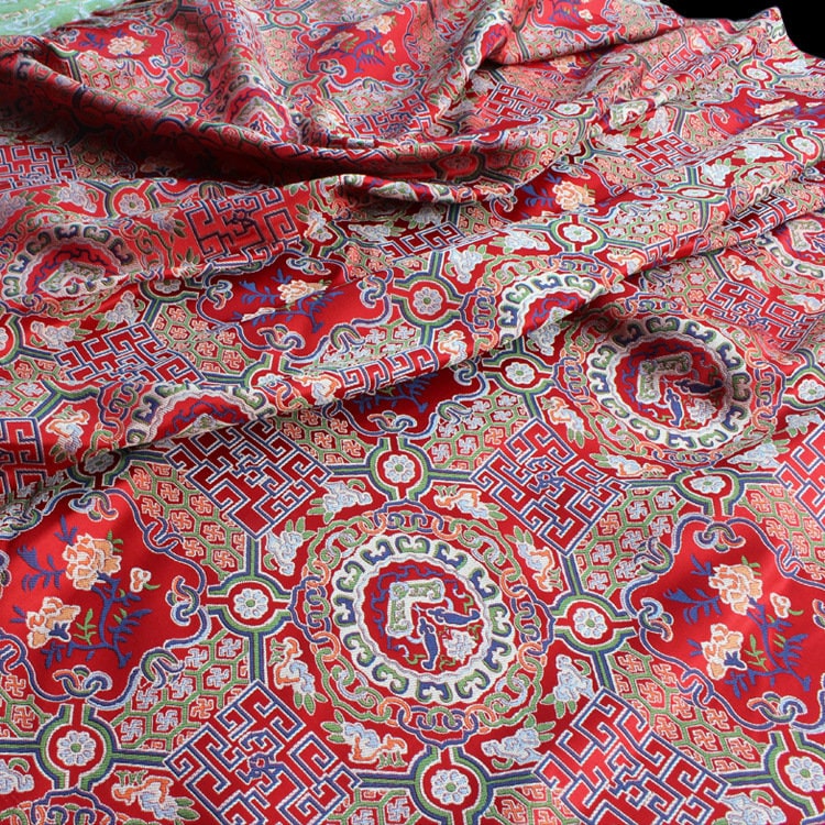 Embroidered Thangka Fabric: Red Tibetan Robe Mount, Upholstery & Costume Fabric
