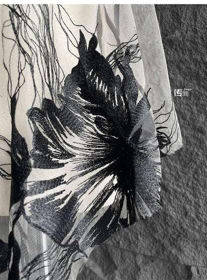 Black 3D Flower Embroidery Lace Fabric - Bridal Wedding Dress, Costume - 57"W