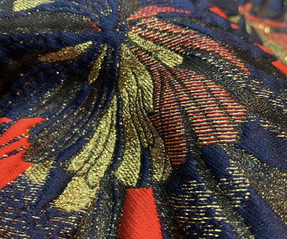 Gold Thread Jacquard Fabric: Vintage Floral African Style, 55" Wide