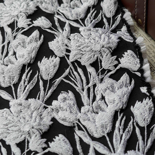 Elegant Black & White Floral Jacquard Quilting Fabric ��� Upholstery, Furniture, Bags, Sofa, DIY Sewing, Home Dec"Wide