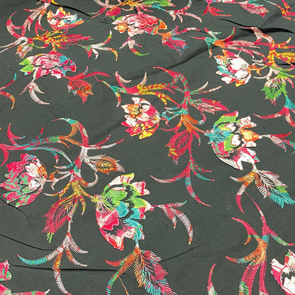 Floral Embroidery Fabric: Multicolor 3D Flowers, 100% Cotton (58"W)