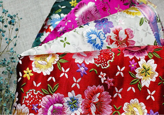 Tissu brocart à motif de pivoines : style chinois, largeur 75 cm