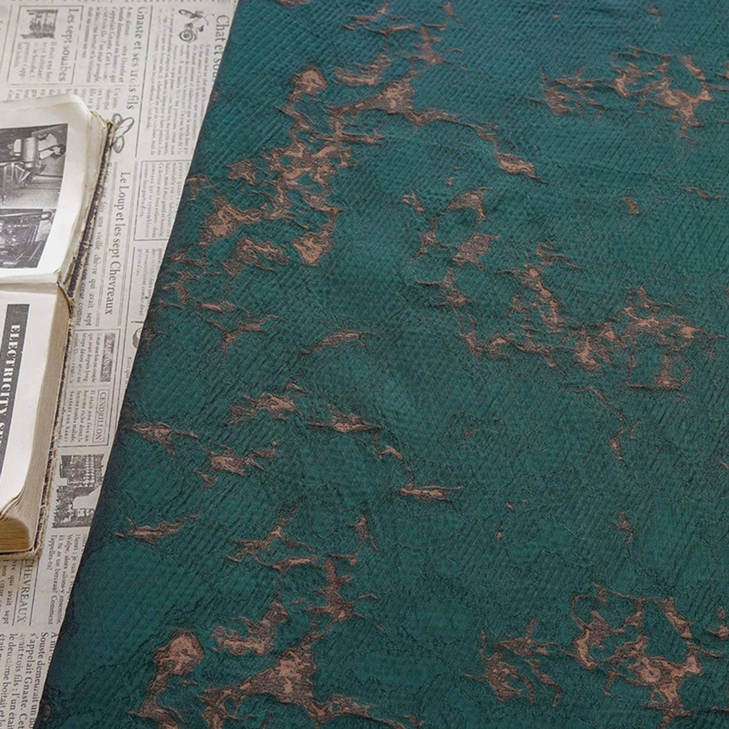 Vintage Moss Green Jacquard Brocade Fabric: Textured Sewing Material (60" Wide, By The Meter)