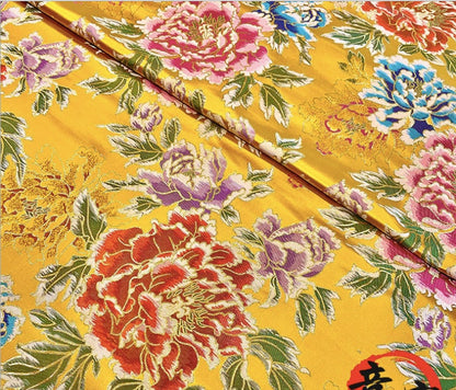 Peony Flower Silk Brocade Fabric: Chinese Wedding Fabric (By 1 Meter)