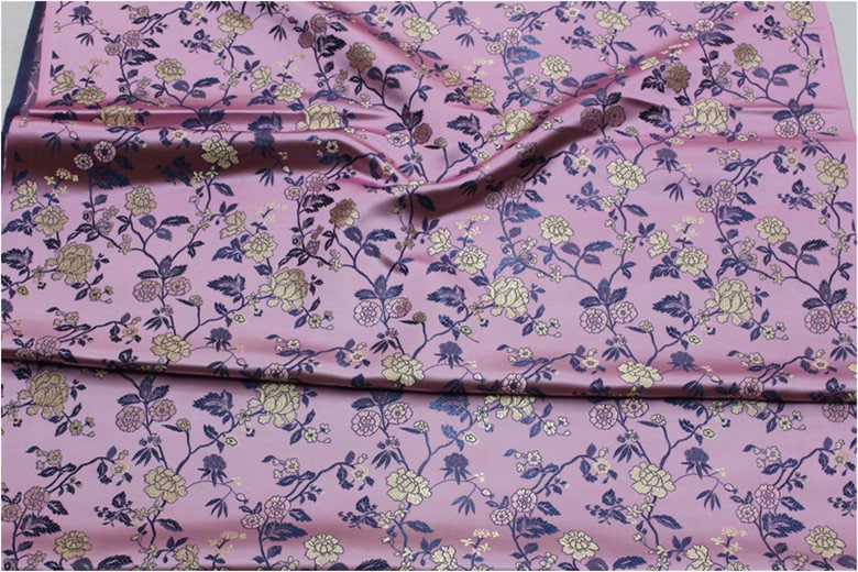 Floral Brocade Fabric: Chinese Style Silk Rayon Blend, 29.5" Wide