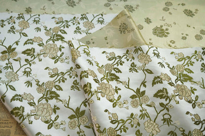 Floral Brocade Fabric: Light Green Jacquard, Cheongsam Qipao, 65" Wide