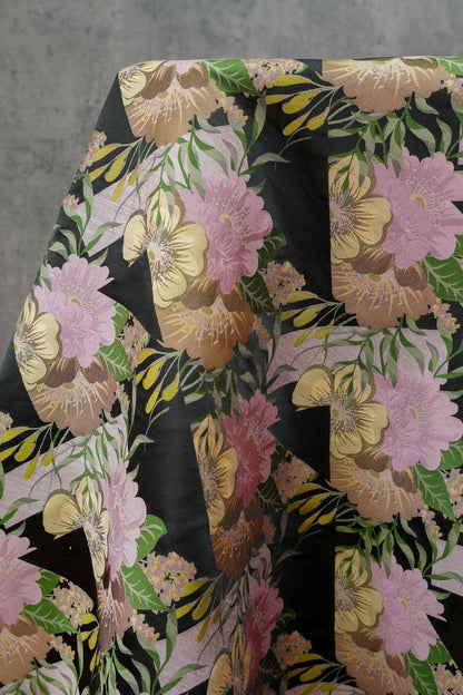 Black Floral Jacquard Brocade Fabric: Romantic Yarn-Dyed Sewing Material, 55"W