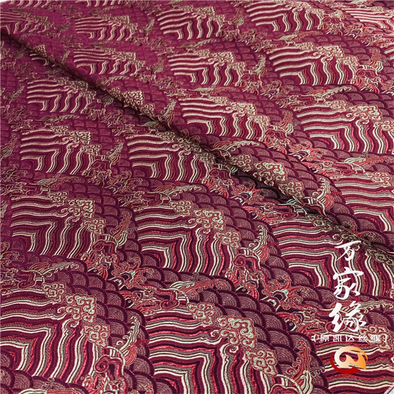 Wave Silk Brocade Fabric: Jacquard Damask, Upholstery & Costume (29.5"W)