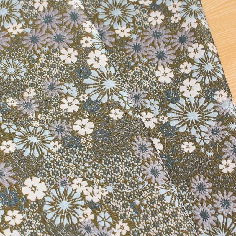Floral Jacquard Woven Fabric: Olive Green Reversible Upholstery, 54"W