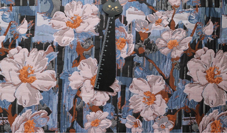 Floral Jacquard Fabric: 3D Oil Painting Style, 57.5" Wide