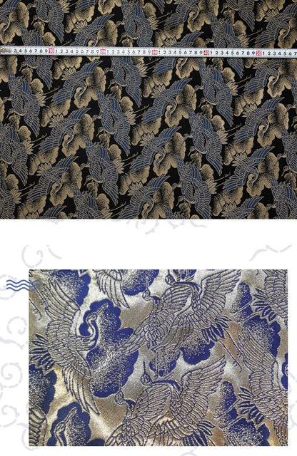 Silk Brocade Fabric: Japanese Crane Jacquard Satin, Home Decor