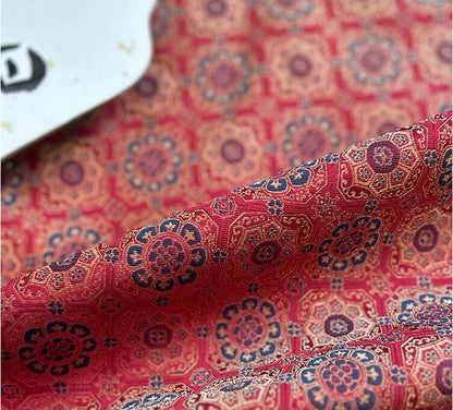 Red & Gold Brocade Fabric: Precious Square Pattern, 55" Wide