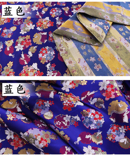 Tissu brocart jacquard Sakura Rabbit : rouge, rose, or, bleu (au mètre)