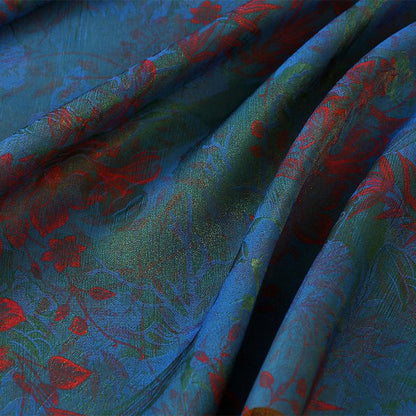 Blue Floral River Print Fabric, Viscose Nylon Blend, 59" Wide