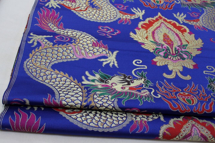 Blue Dragon Brocade Fabric: Chinese Robe Cheongsam Material (29"W)
