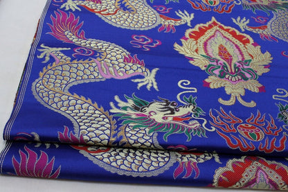 Blue Dragon Brocade Fabric: Chinese Robe Cheongsam Material (29"W)
