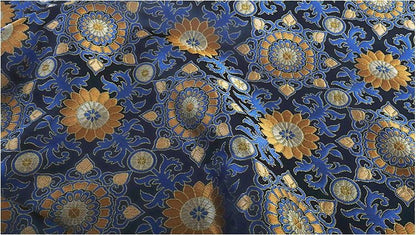 Navy Blue Zen Flower Brocade Fabric: 59" Wide, Upholstery & Costume