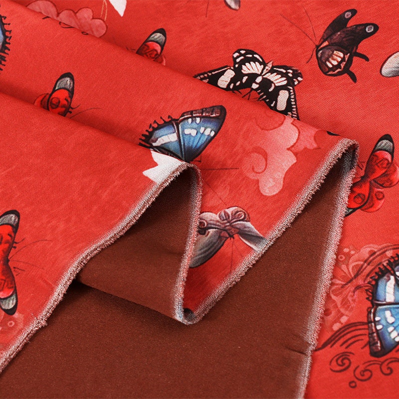 Butterfly Print Silk Satin Fabric - 59" Wide - Sewing & Upholstery