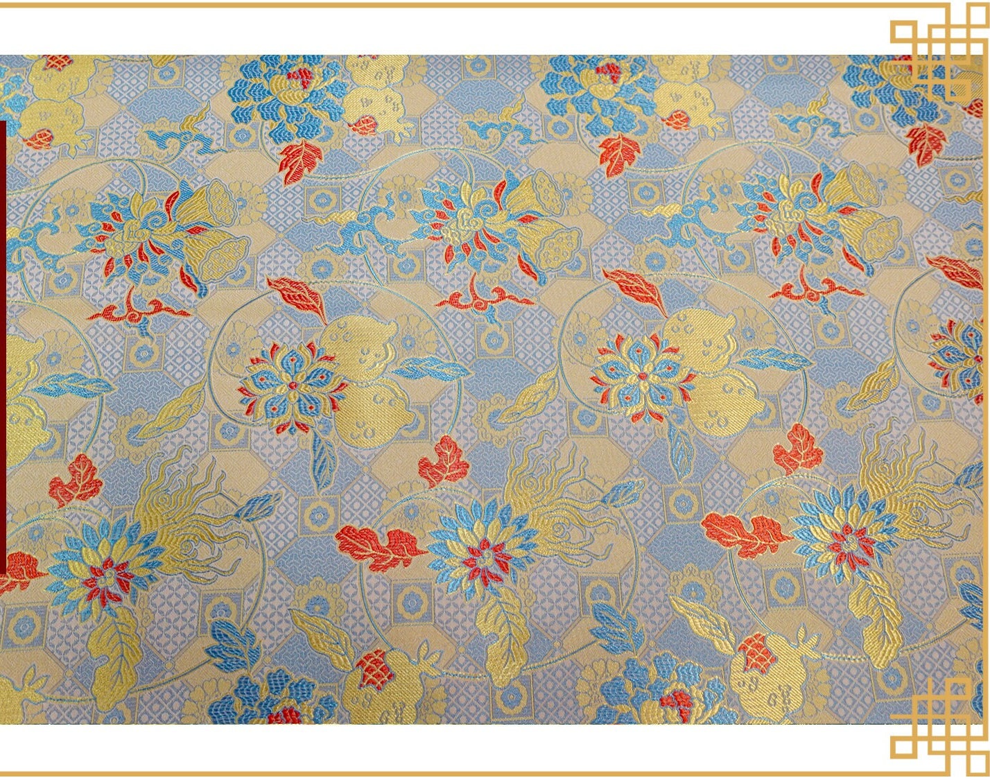 Tissu brocart de soie à motif grenade : rayonne pour ameublement, costumes et décoration (45 po de largeur, 1 mètre)