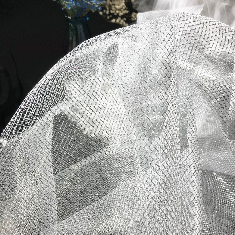 Gold & Silver Stiff Mesh Fabric, Creative Modeling, Designer Dress, 59"W, By the Meter