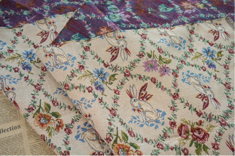 Rabbit Zoo Jacquard Fabric: Autumn Winter Upholstery, Sewing Material (59"W By 1 Meter)