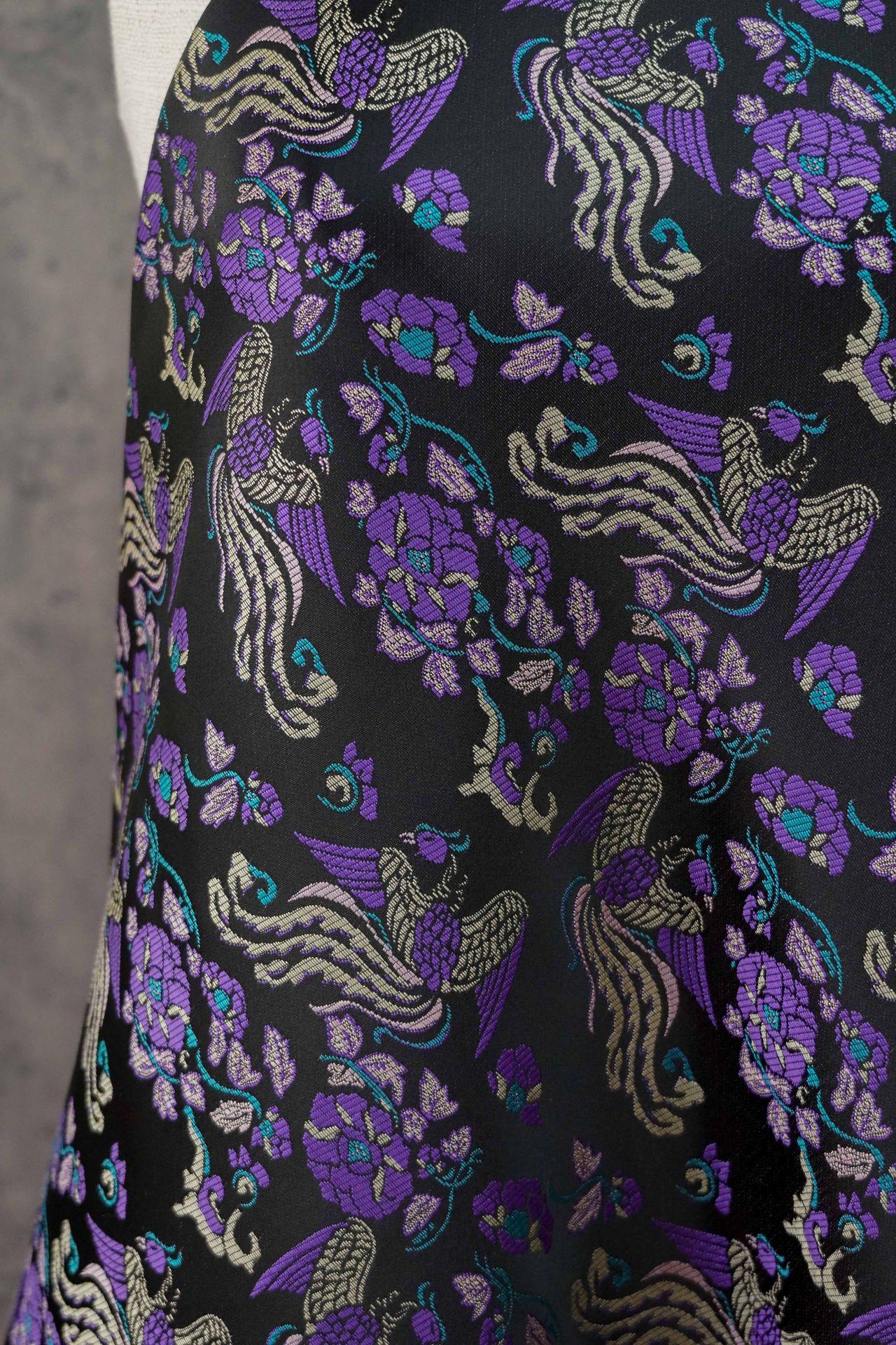 Tissu jacquard pivoine Phoenix Delight : style dynastie Song chinoise, 150 cm de large