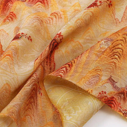 Tissu satiné à motifs orientaux : orange, bleu, 150 cm de large