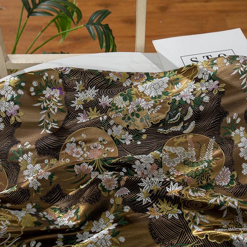 Nishijin Weave Fabric: Japanese Floral Silk Rayon Blend (59"W)