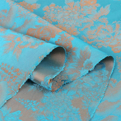 Floral Jacquard Satin Fabric: Two-Tone Teal Upholstery, 59"W