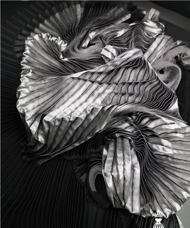 Metallic Pleated Fabric: 59" Wide Stiff Designer Material