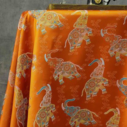 Elephant Brocade Fabric: 55" Ethnic Tibetan Damask, Costume Upholstery