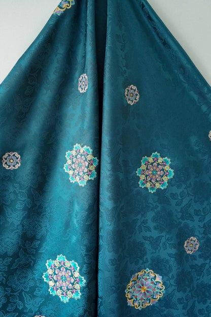 Embroidered Lotus Silk Brocade Fabric: Tibetan Robe, Cheongsam Sewing Material