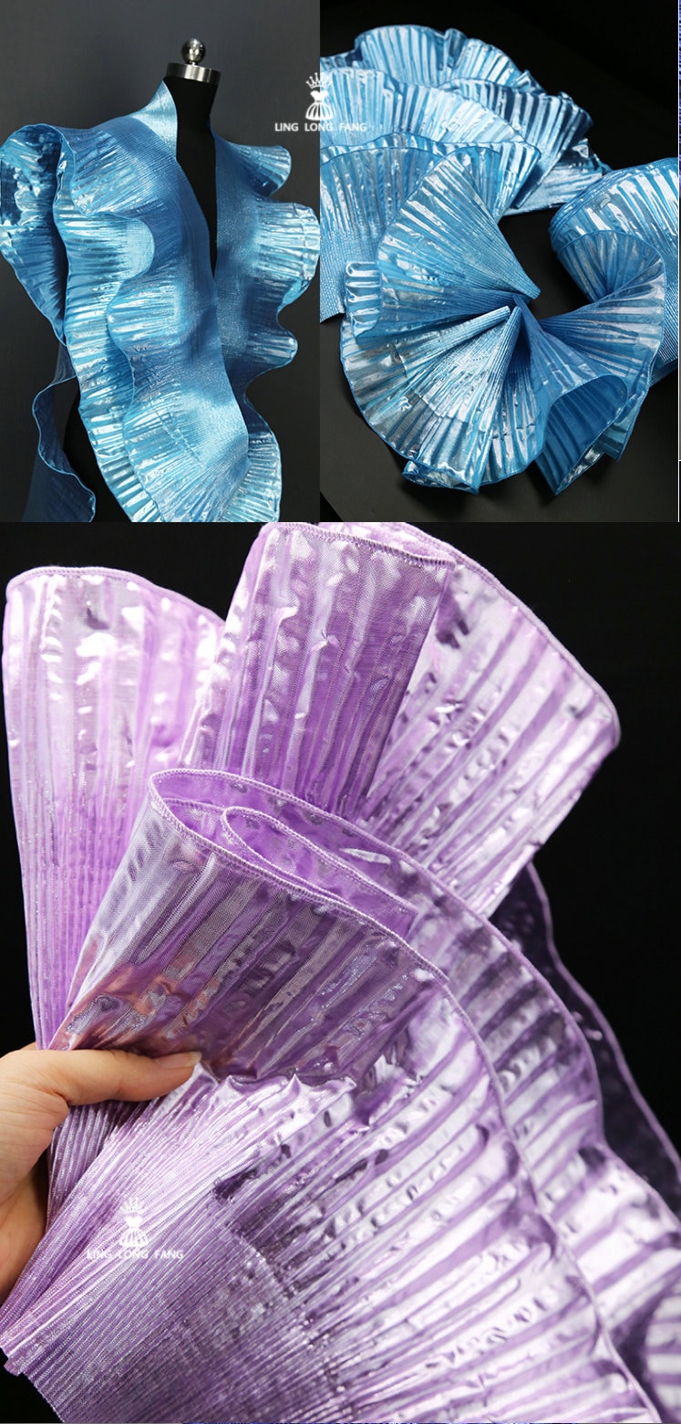 Ruffle Organza Lace: 3D Folds, Metallic Luster Designer Fabric - 7.5" Wide
