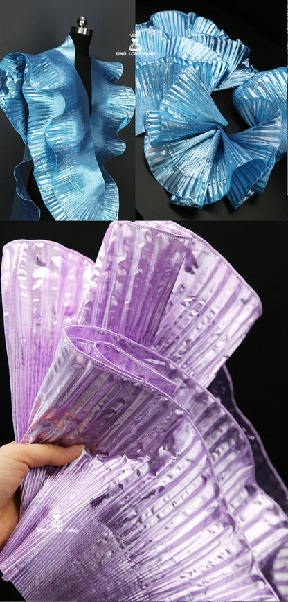 Ruffle Organza Lace: 3D Folds, Metallic Luster Designer Fabric - 7.5" Wide