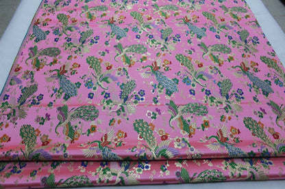 Peacock Floral Brocade Fabric: Chinese Silk Rayon Blend, 29"W