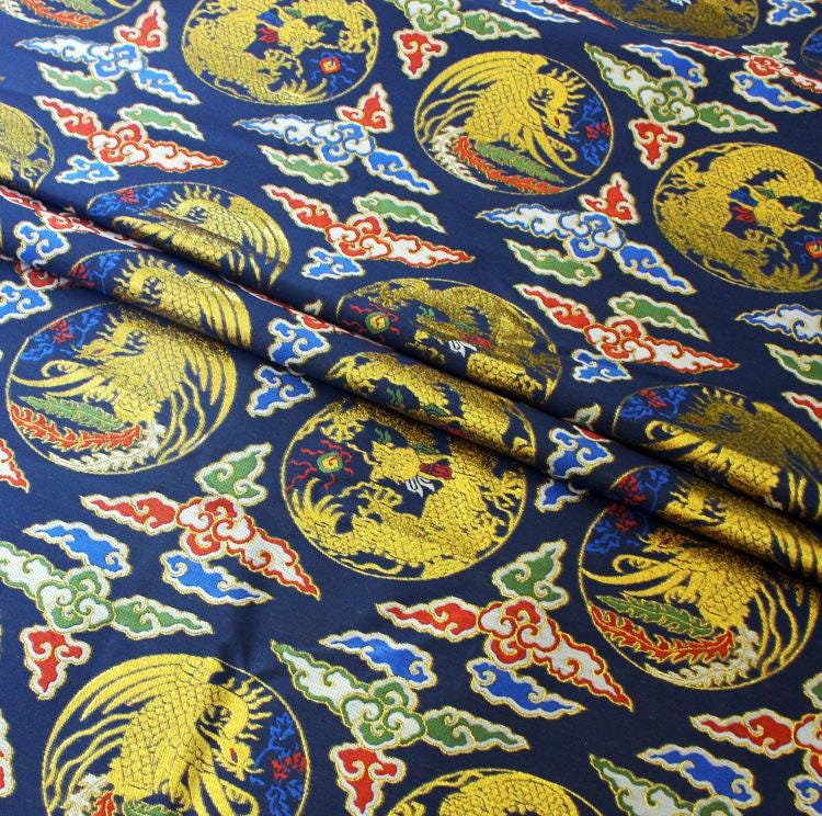 Red Chinese Brocade Fabric: Dragon & Cloud Jacquard (56" Wide)