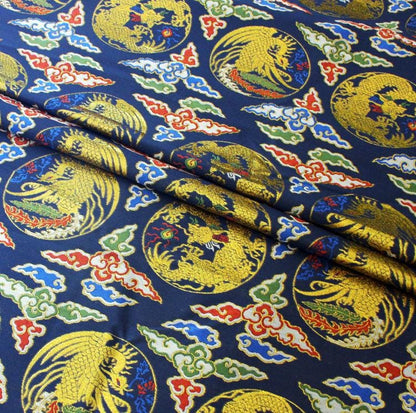Red Chinese Brocade Fabric: Dragon & Cloud Jacquard (56" Wide)