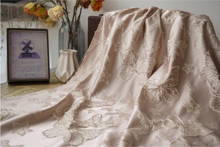 Gold Thread Butterfly Jacquard Fabric: 3D Foil Texture, 56"W, By The Meter
