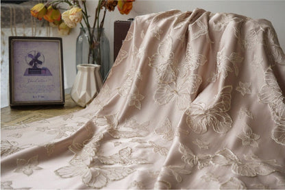 Gold Thread Butterfly Jacquard Fabric: 3D Foil Texture, 56"W, By The Meter