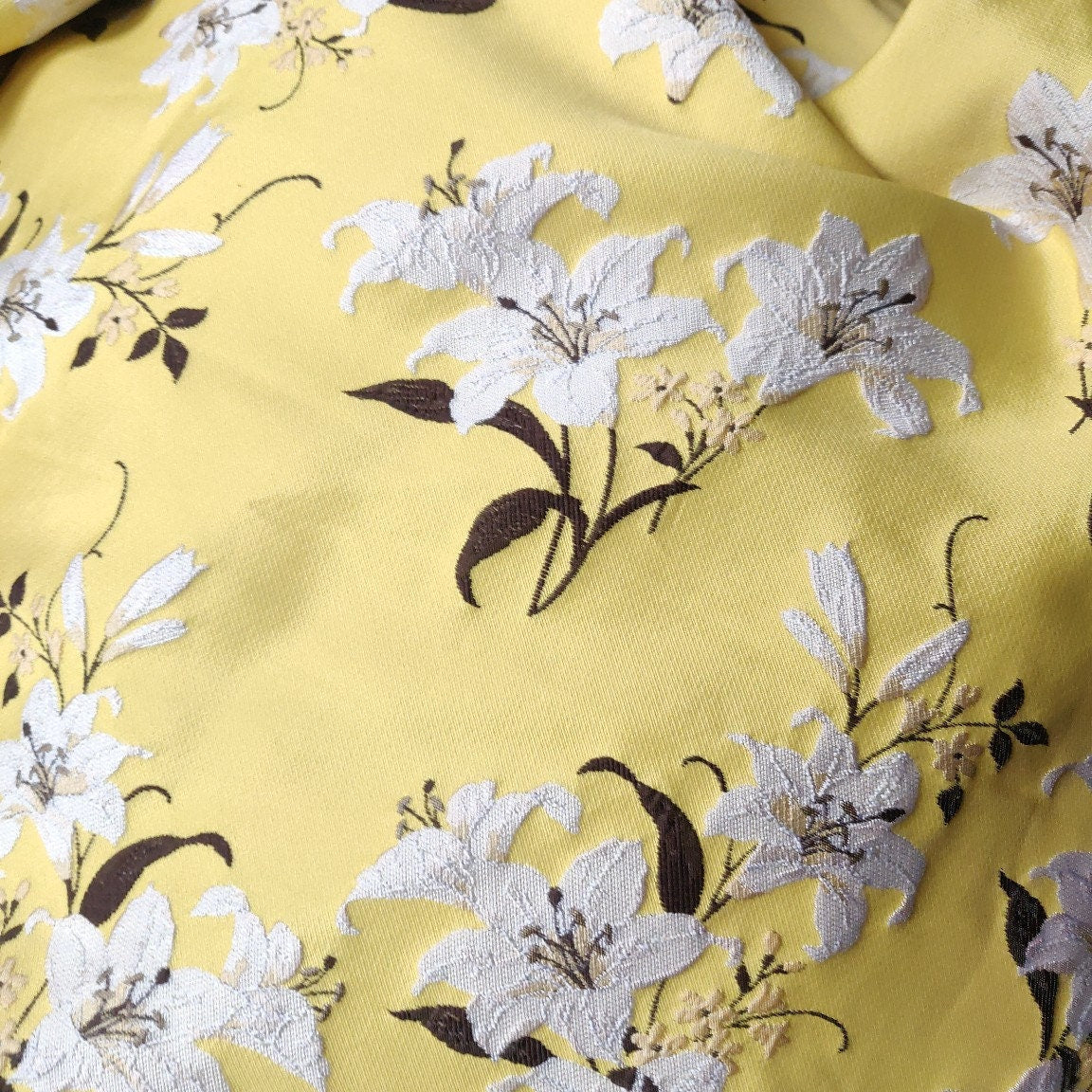 Reversible Jacquard Fabric: 3D Floral Lily Embossed Woven, 55"W