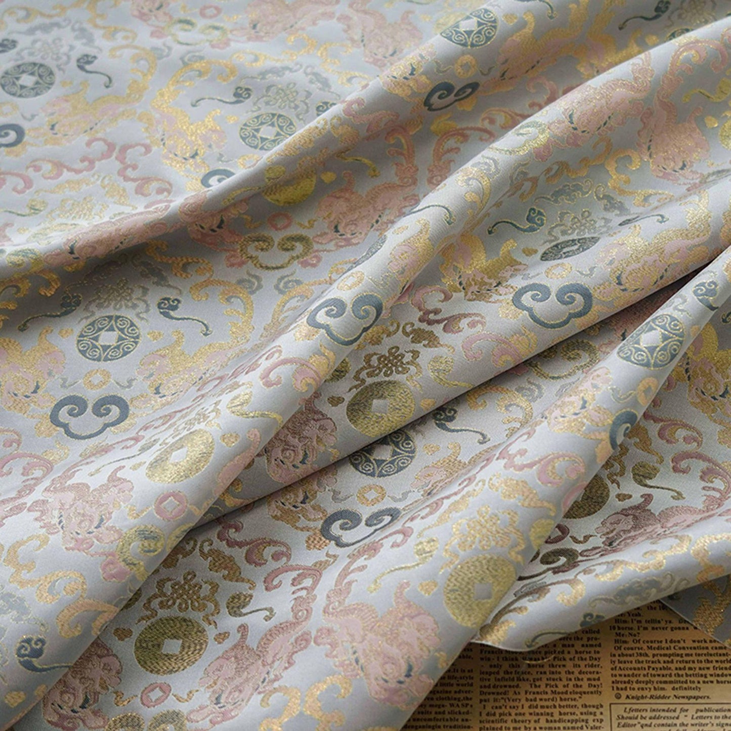 Gold Thread Brocade Fabric: Mongolian Tibetan Style, 59" Wide